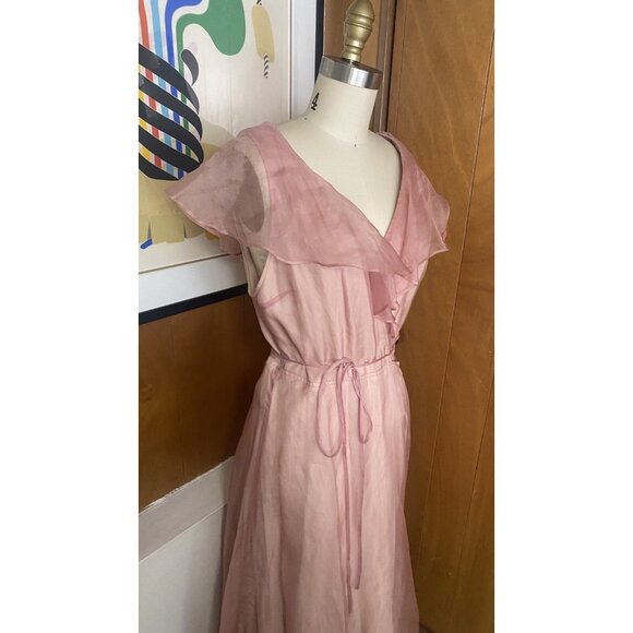 Reformation Cannes Dress Size L pink Wrap ruffle chiffon sheer rayon viscose - Picture 6 of 9